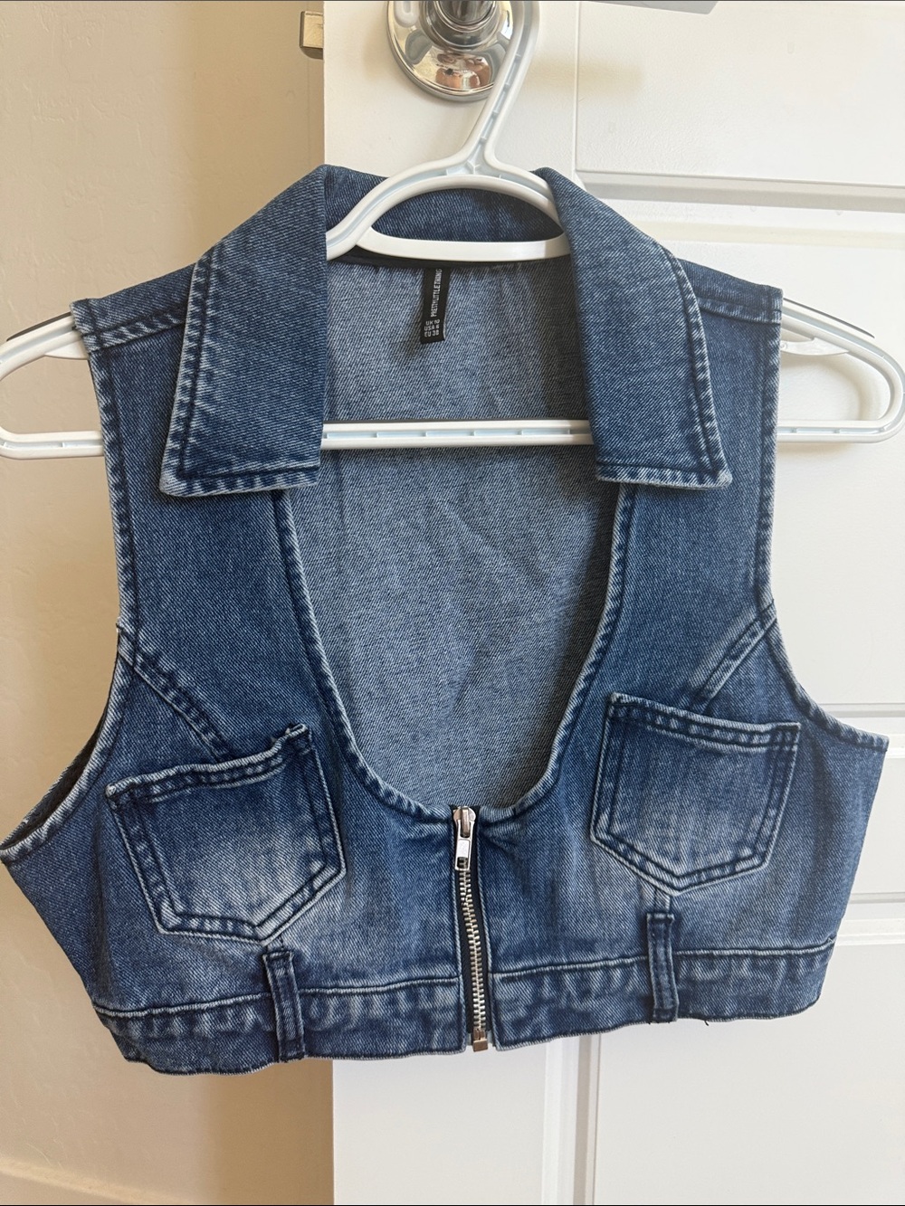 PrettyLittleThing Light Blue Denim Cropped Vest